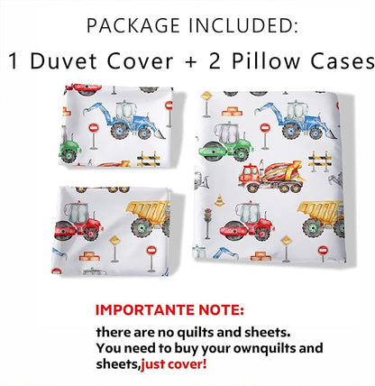 CVHOUSE Excavactor Bedding Twin Size,Construction Excavactor Bedding Set for Boys Kids Teens,Truck Excavactor Comforter Set Cover Soft,1 Duvet Cover 2 Pillowcases 3 Piece,Boy's Bedroom Decor