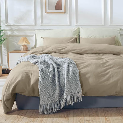 NEXHOME PRO Duvet Cover Set Kids Twin Size Linen Feel Textured Organic Natural 100% Washed Cotton Duvet Cover 2 Pieces Bedding Set with Zipper Closure & Corner Ties, Breathable (No Comforter)