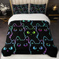 QOOMO Cartoon Cat Sherpa Plush Comforter Set, Full/Queen Size 3 Pieces Cute Animals Comforter Sets, Ultra Soft Cozy Fleece Bedding Set, Bed Sets for All Seasons with 1 Comforter 2 Pillowcases