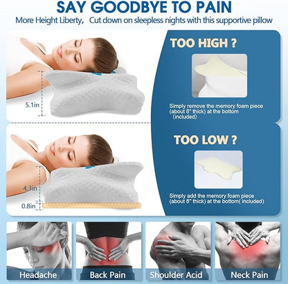 Memory Foam Pillow, Cervical Pillow for Neck and Shoulder Pain Relief, Ergonomic Contour Bed Pillow, Soft for Side Sleep Stomach Sleeping and Back Sleeper