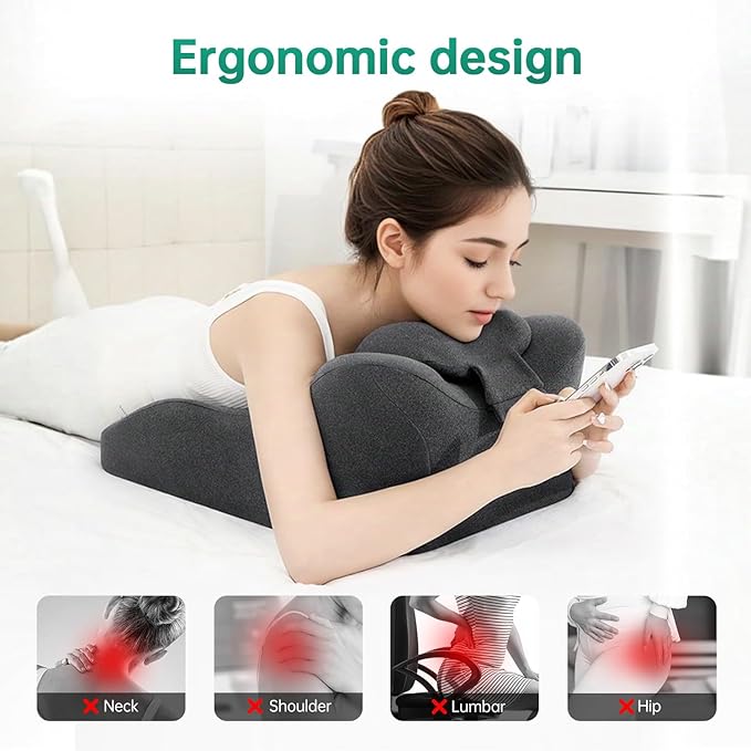 Reading Pillow for Prone, Lying and Sitting in Bed, Wedge Pillow for Headboard, Ergonomic Memory Foam Bed Wedge Pillow for Chin & Back Support, Ideal for Massage and Sleeping - Gray