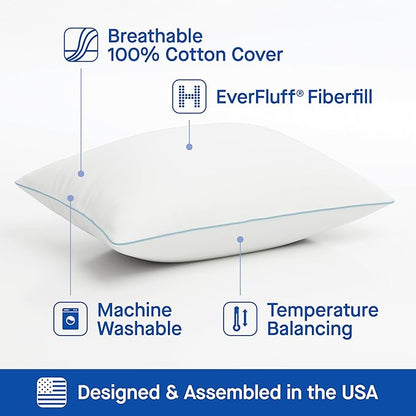 SEALY Perfect Temp Bed Pillows, Plush 100% Cotton Cover, Soft, Breathable, Temperature Balancing, Moisture Wicking, Hypoallergenic EverFluff Fiberfill, Machine Washable, King, White- 2 Pack