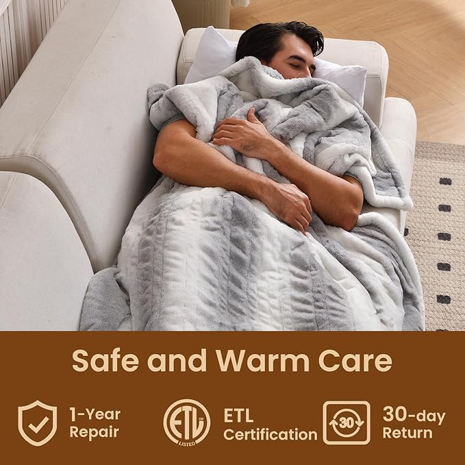 Bearhug Heated Blanket 6 Heat Settings Electric Blanket, 4-Hour Auto Shut-Off, Luxurious Faux Fur & Sherpa Dual-Sided Heated Throw, Machine Washable, 50 x 60 Inches, Gift-Ready Elegant Packaging