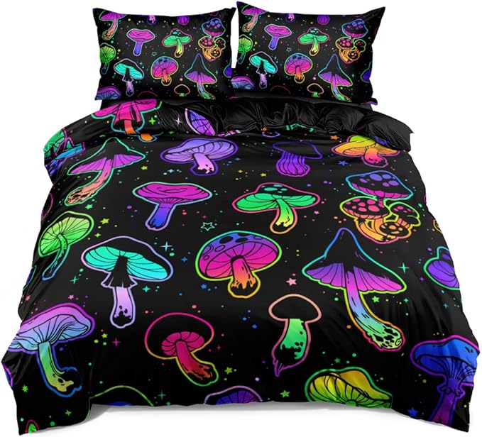 Mushroom Duvet Cover Twin Trippy Comforter Cover Aesthetic Bedding Set Colorful Bed Set Spring Mushroom Bedroom Decor