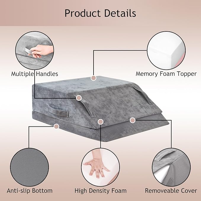 Wedge Pillow for Sleeping, Bed Wedge Pillow for After Surgery 2-Height Memory Foam Leg Elevation Pillow for Swelling Back Pain Relief Sciatica Knee Ankle Pain Bed Support Legs 6"-8”