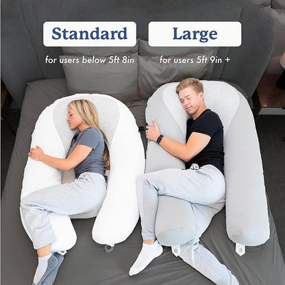 Plufl Hugl Cooling Body Pillow for Adults Made with Memory Foam | U Shaped Maternity Pillows Great for Side Sleepers & Pregnant Women | Washable Cover | White