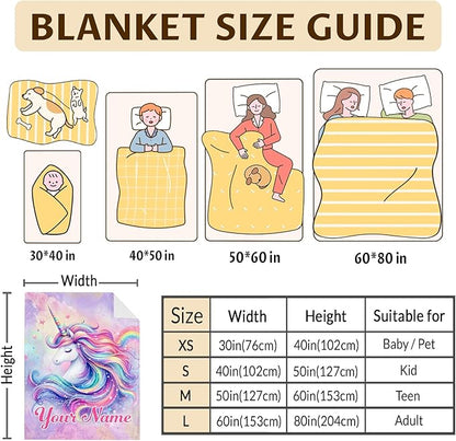 Personalized Unicorn Blanket, Cute 60 x 50 Inches Soft Cozy Blanket, Gift for Girls Women, Unicorn Lovers, Soft Warm Fuzzy Throw Blanket for Bed, Living Room, Home Decor