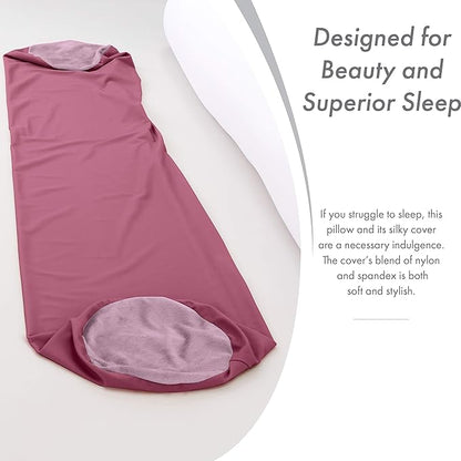 Straight Body Pillow, Full Size Premium Microbead,Side Sleeping/Maternity Pregnant Women, Supportive,Fluffy, Breathable, Cooling, 85/15 Spandex/Nylon Silky Anti-Aging - 48 X 8 - Burgundy - Merlot