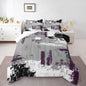 Feelyou Abstract Bedding Set Kids Modern Abstract Art Comforter Set Purple Grey Black Comforter for Boys Room Decor Lightweight Retro Duvet Set Queen Size with 2 Pillow Case