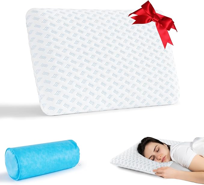 Ultra Thin Pillow 2.75" cooling Memory Foam Pillows for Stomach Sleeping, Gel Infused Slim Pillows for Side Back Stomach Sleepers, Travel Pillow, Bed Pillow Neck support, Washable Cover Standard Size