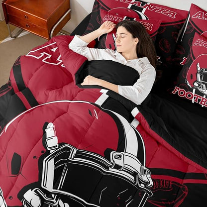 Feelyou Football Comforter Set with Sheets 7 Piece King Size Ball Games Bedding Set for Kids Boys Girls Rugby Bed in a Bag City of Footballs Room Decor Rugby Sports Soft Lightweight