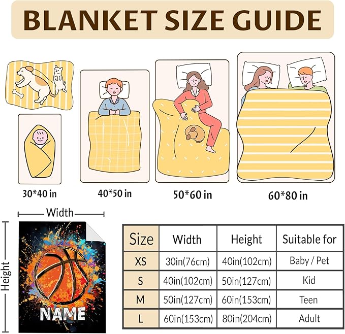 Personalized Basketball Blanket Gifts with Name, 60x50 Inches Sports Throw Blanket for Basketball Lover Kids Teens Adults, Black Soft Fuzzy Blankets for Couch Sofa Bed