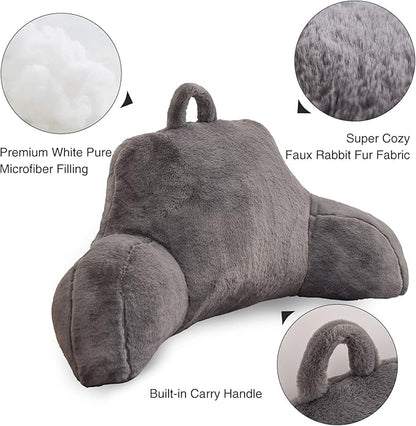 Aimuan Reading Pillow Bed Rest Wedge Large Adult Backrest Pillow with Arms Back Support for Sitting Up in Bed Cushion Incline Rest Sleeping Snoring Pillow, Grey Large