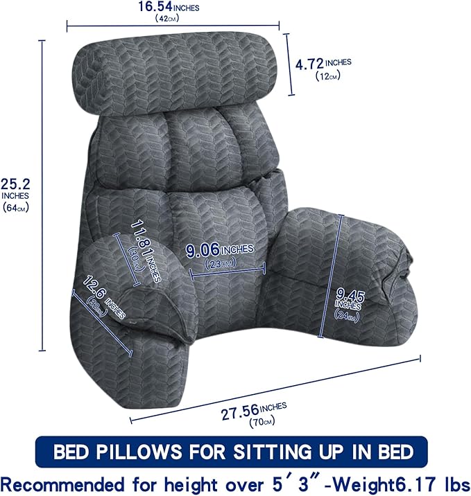 FXXUDVNIIN Back Pillow for Bed Sitting up – with 9.4" Armrests Bed Pillow for Sitting up,Inch Arms for Support, Ideal for Reading, Watching TV, Gaming, and Relaxing
