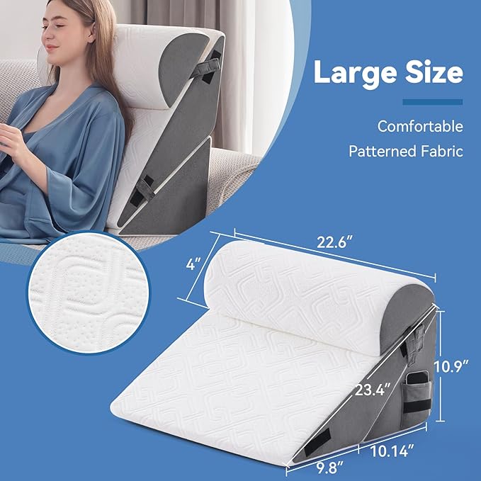 Wedge Pillow Set for After Surgery, 3 PCS Bed Wedge Pillow for Sleeping, Memory Foam Orthopedic Back Pillow for Pain Relief and Acid Reflux, Adjustable Post Surgery Pillow Grey