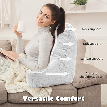 Reading Pillow Large Bed Pillow,Backrest Pillow with Arms, Back Support Pillow for Sitting Up in Bed, Couch for Lounging Bedrest,White