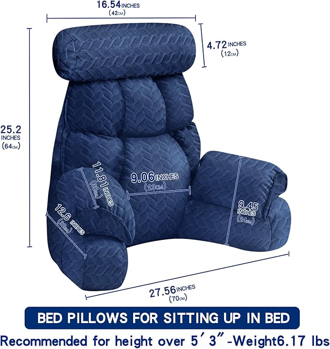 FXXUDVNIIN Back Pillow for Bed Sitting Up – Reading Pillow with 9.4" Armrest, Bed Pillow for Sitting Up & TV Pillows for Relaxing, Floor Pillow, Back Support Pillow for Adults