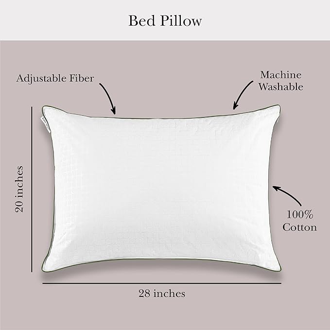 kate spade new york Noel Soft/Medium 20" x 28", Adjustable Down Alternative Pillow, 300 Thread Count Cotton Cover, Best for Back or Stomach Sleepers, Queen, White