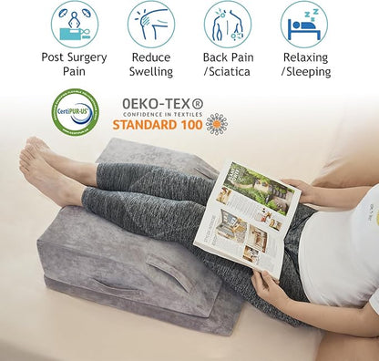 Wedge Pillow for Sleeping, Bed Wedge Pillow for After Surgery 2-Height Memory Foam Leg Elevation Pillow for Swelling Back Pain Relief Sciatica Knee Ankle Pain Bed Support Legs 6"-8”