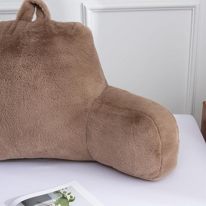 Aimuan Reading Pillow Bed Rest Pillow with Arms Rabbit Fur Cushion for Adults Teens Incline Rest Sitting up & Sleeping Snoring Pillow with Pregnancy Lumbar Back Support (Standard, Khaki)