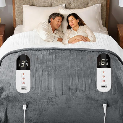Degrees of Comfort Sherpa Plush Dual Control Electric Blanket Queen Size, Heating Blankets | Washable | Automatic Shut Off | Double Zone, 6 Heat Settings | 84" x 90" Grey