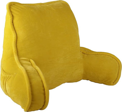 Home Soft Things Super Soft Bedrest Reading Pillow, Lounger Backrest Pillow for Sitting in Bed with Arms Pockets, 20" x 18" x 17", Lemon Curry