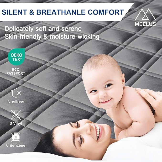 Full Mattress Protector, Breathable Waterproof Mattress Pad Cover Fitted Deep Pocket 8"-21", Soft Noiseless Mattress Cover Washable Cooling Padded for Home Hotel Bedroom, Gray