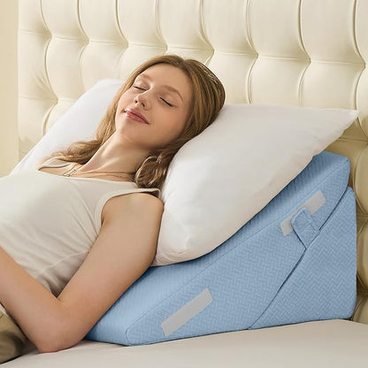 Sasttie Wedge Pillow for After Surgery, Adjustable Bed Wedge Pillow Headboard for Acid Reflux, Sleeping, Neck & Back Support, with Removable Cover, Blue