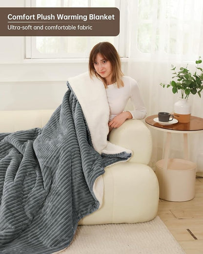 Electric Heated Blanket Throw Size, Washable Blanket Warmer for Home for Adults, Fast Heating Super Cozy Soft Flannel 50" x 60", 9 Heat Levels, 1-9H Auto-Off, ETL Certified, Silver