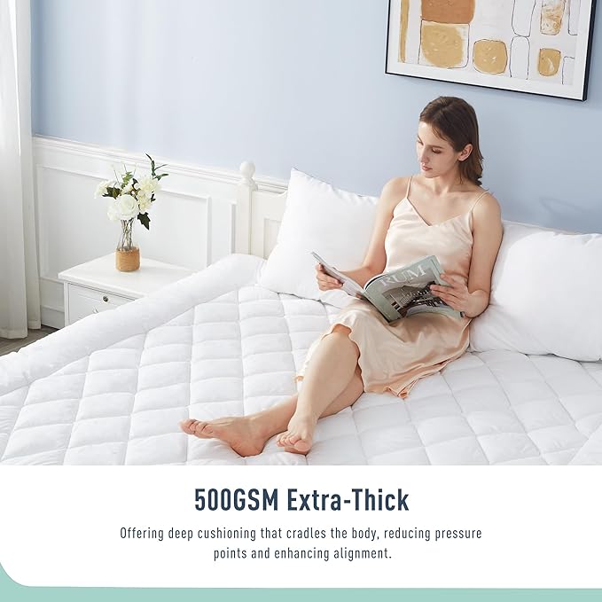 California King Mattress Pad Extra Thick Cotton Mattress Topper Quilted Fitted Mattress Cover 18-22" Deep Pocket Down Alternative Pillow Top Fluffy & Breathable (72x84 Inches, White, Thick)