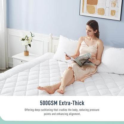 California King Mattress Pad Extra Thick Cotton Mattress Topper Quilted Fitted Mattress Cover 18-22" Deep Pocket Down Alternative Pillow Top Fluffy & Breathable (72x84 Inches, White, Thick)