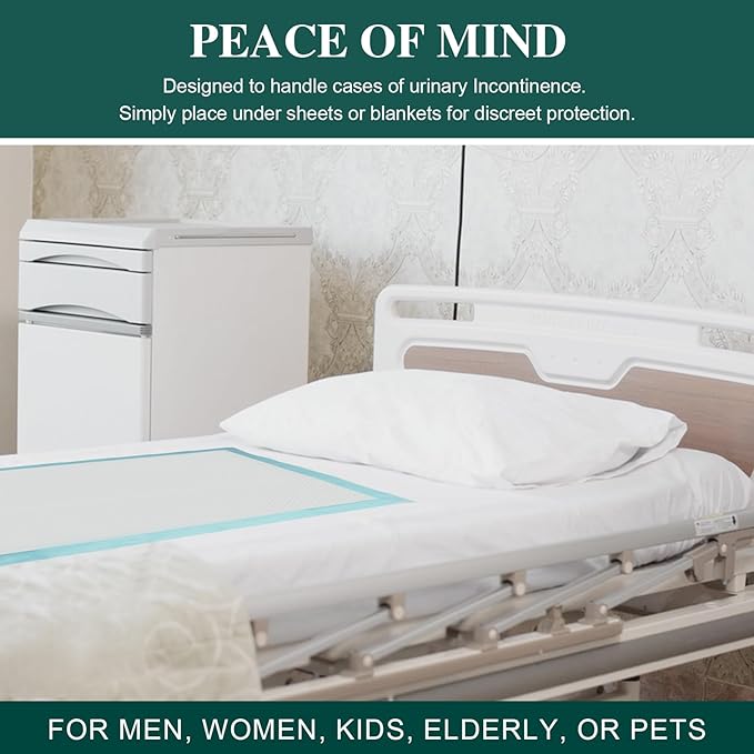 Tear-Resistant Incontinence Bed Pads 40'' x 36'' (50 Count ) with 130 Gram Heavy Duty Disposable Underpads Chucks Pads for Adults, Kids & Elderly | Protection Pads for Bed, Sofa, and Chair