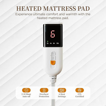 Heated Mattress Pad Queen Size-Dual Controllers Electric Mattress Pad with Deep Pocket,6 Heat Settings & 1-10 Auto Shut Off Electric Bed Warmer,ETL Certified,Machine Washable(60"x80")