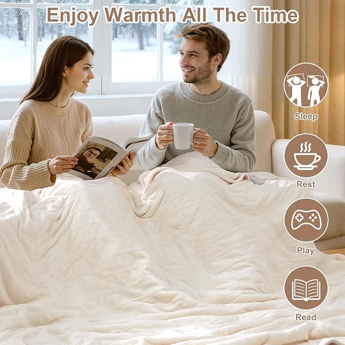 Electric Blanket King Size Dual Control - Heated Blanket with 5 Heat Settings, 10 Hours Auto Off, Overheat Protection, Washable Heating Blankets Gift for Mom 100" x 90", White