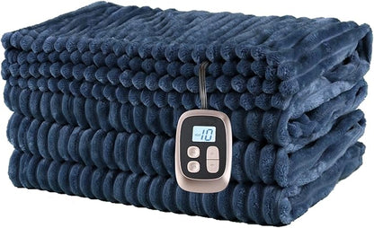 Heated Blanket Electric Blanket Twin Size 62''x84'', Soft Flannel Heating Blanket with 12 Hour Auto Off - 10 Heat Settings - Machine Washable - Navy