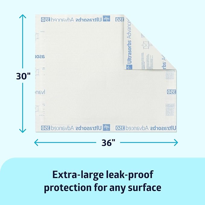Medline Ultrasorbs Advanced Extra Strength Drypads, 30" x 36", 70 Count, Super Absorbent Disposable Pads, Incontinence Bed Pads, Chucks Bed Pads, Elderly, 350 lb Repositioning Capacity