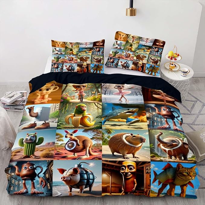 Italian Brainrot Bedding Duvet Cover Set,Funny Fusion AnimalsTwin Full Queen King Comforter Cover Bedding Set for Kids Boys Bed Decor Gifts ﻿ (Color 10,Full (80" x 90"))