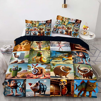 Italian Brainrot Bedding Duvet Cover Set,Funny Fusion AnimalsTwin Full Queen King Comforter Cover Bedding Set for Kids Boys Bed Decor Gifts ﻿ (Color 10,Full (80" x 90"))