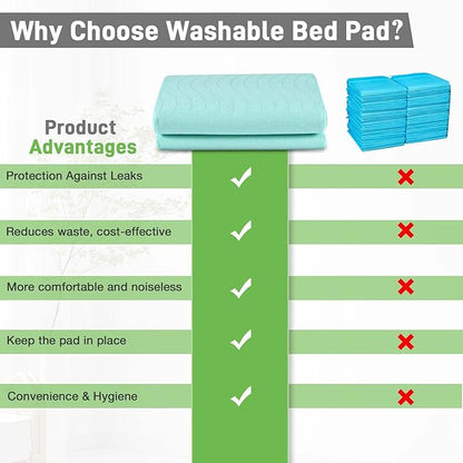 Bed Pads Washable Waterproof for Incontinence Adults, Reusable Wetting Pad Mattress Protector Underpads Tuckable Quick Dry, Fits King Size Bed, 36" x 76", Green