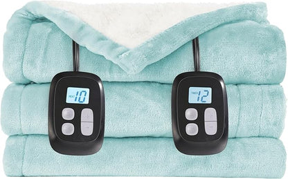 Electric Heated Blanket Queen Size - 84"x90", Soft Flannel Heating Blanket, 10 Heating Levels, 1-12 H Auto Shut Off, Dual Controllers, Breathable Warm and Washable for Bed, Mint Green