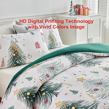 Christmas Kids Twin Comforter Set, Xmas Tree Gift Box 3 Pieces Twin Comforter with 2 Pillowcases, Soft Microfiber Holiday Fun Boys Girls Twin Bedding Set for Kids Teens