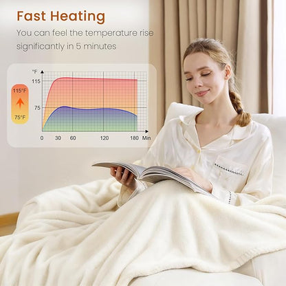 Heated Throw Blanket Electric Blanket with Built-in Button Controller 50"x60" One-Touch Ultra Cozy Soft Warm Heating Electric Blanket with 4 Heat Levels & 4 Hours Auto-Off Overheat Protection