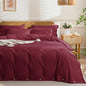 JELLYMONI Cotton Duvet Cover King Size - Burgundy Comforter Cover with Button 100% Washed Cotton 3PCS Breathable Soft Solid Bedding Set Duvet Cover 104×90in & 2 Pillowcases (NO Comforter)