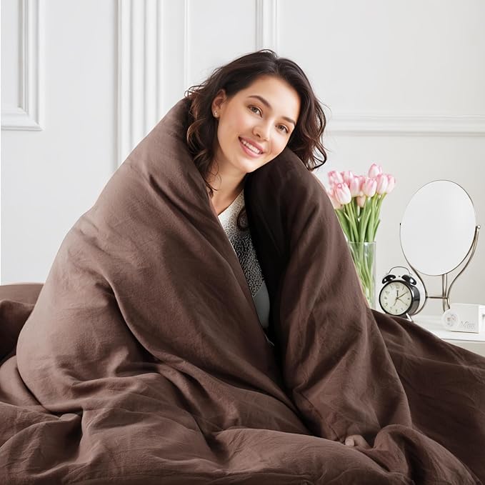 NEXHOME PRO King Duvet Cover Set, 100% Certified Organic Cotton with Washed Feel & Linen-Like Texture, Comfortable & Breathable, Home Bedding Set Dark Brown (No Comforter)