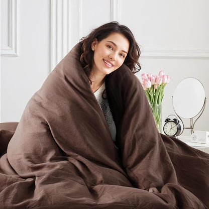 NEXHOME PRO King Duvet Cover Set, 100% Certified Organic Cotton with Washed Feel & Linen-Like Texture, Comfortable & Breathable, Home Bedding Set Dark Brown (No Comforter)