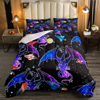 Feelyou Galaxy Dragon Bedding Set Outer Space Starry Sky Comforter Set for Kids Boys Girls Jungle Animals Dragon Comforter Colorful Decor Quilt Set Bedroom Collection 2Pcs Twin Size