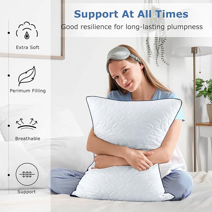 Pillows Queen Size Set of 2, Cooling Pillow Hotel Luxury Queen Bed Pillows 2 Pack for Back, Stomach or Side Sleeper, Fluffy Pillow with Down Alternative for Sleeping, Machine Washable