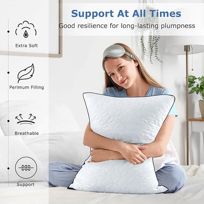Pillows Queen Size Set of 2, Cooling Pillow Hotel Luxury Queen Bed Pillows 2 Pack for Back, Stomach or Side Sleeper, Fluffy Pillow with Down Alternative for Sleeping, Machine Washable