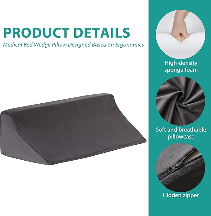 Bedluxe Wedge Pillow for Side Sleeping, Comfort Foam Back Pillow for Side Sleeper, Bed Wedges & Body Positioners for After Surgery, Pregnancy Support, Back Pain, Preventing Bedsores, Short Plush