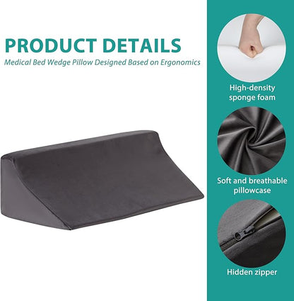 Bedluxe Wedge Pillow for Side Sleeping, Comfort Foam Back Pillow for Side Sleeper, Bed Wedges & Body Positioners for After Surgery, Pregnancy Support, Back Pain, Preventing Bedsores, Short Plush